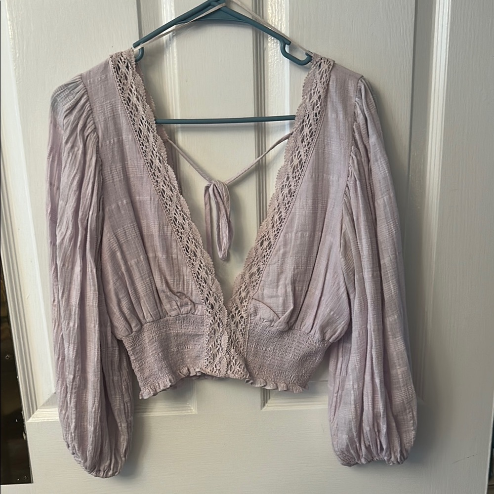Cotton Candy Purple Ruched Tie Front Blouse